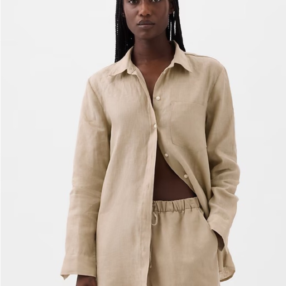 GAP 100% Linen Boyfriend Shirt – Beige/Tan – XS (Oversized Fit) or M for regular
